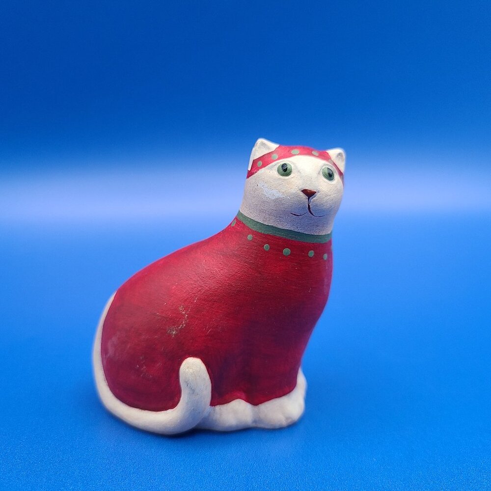 BUNDLE ADD-ON Miniature Cat Figurine with Red Sweater Coat and Hat 2.25" High